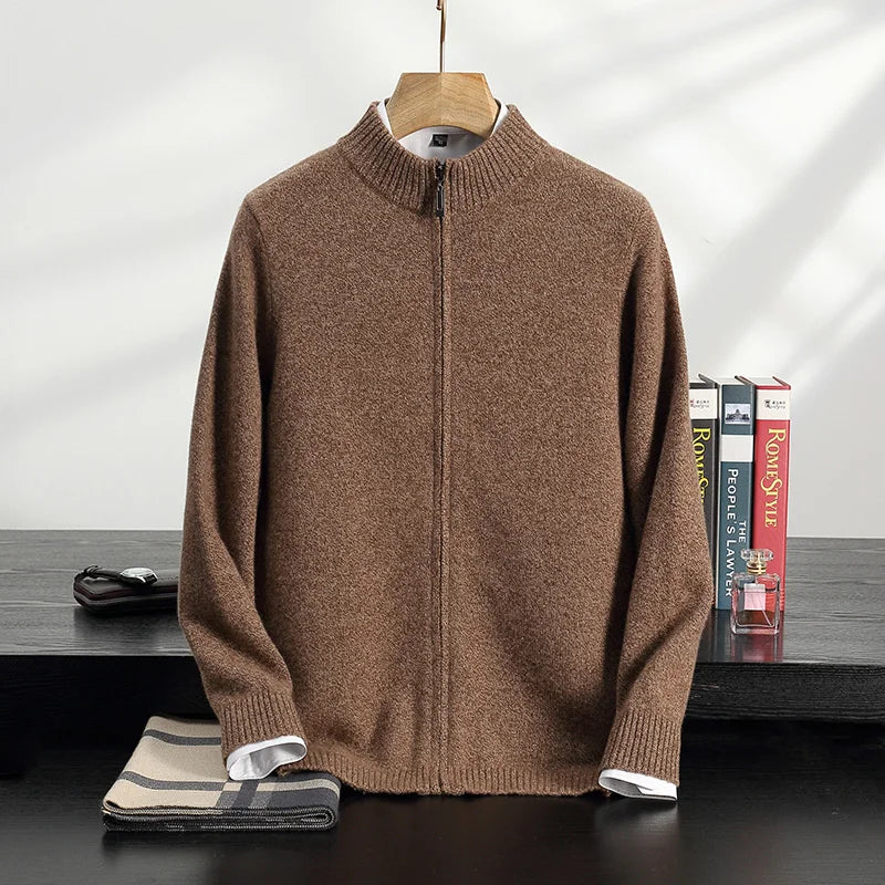 Cashmere Sweater Men | Mock Neck Zipper Cardigan | Winter Knitwear