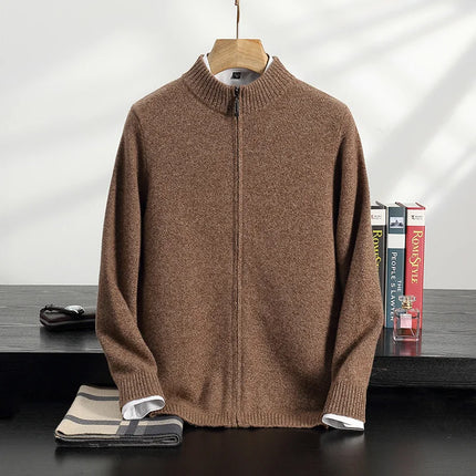 Cashmere Sweater Men | Mock Neck Zipper Cardigan | Winter Knitwear