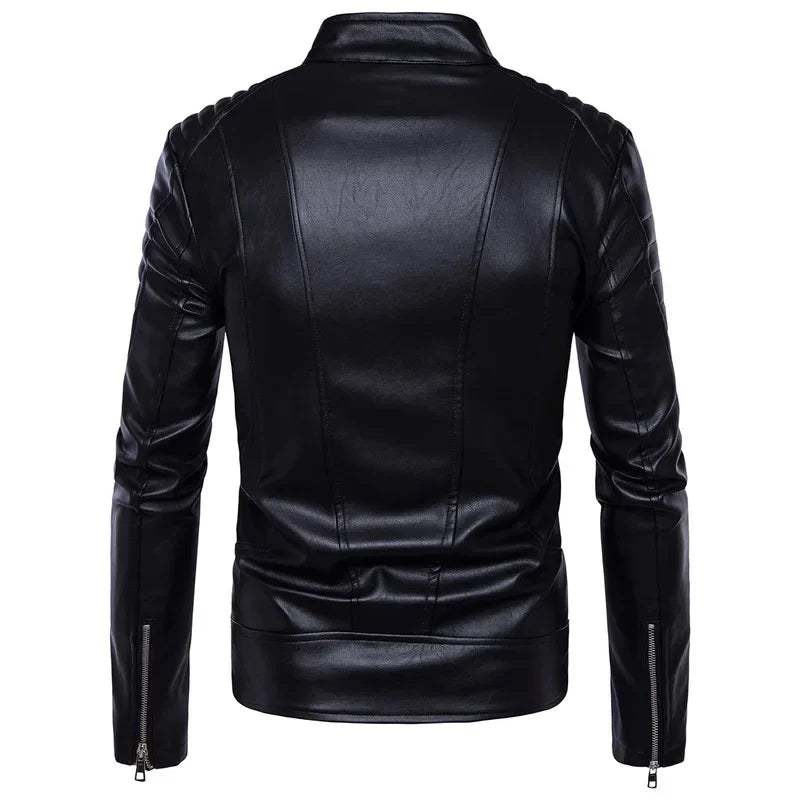 Men's Bomber Jackets Fashion Men Faux Leather Coat Zipper Overcoat Mot