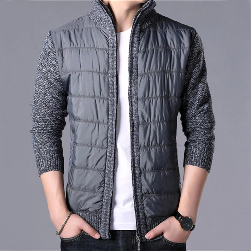 Winter Cardigan Men Thick Warm Sweater Coat Fashion Patchwork Slim Kni