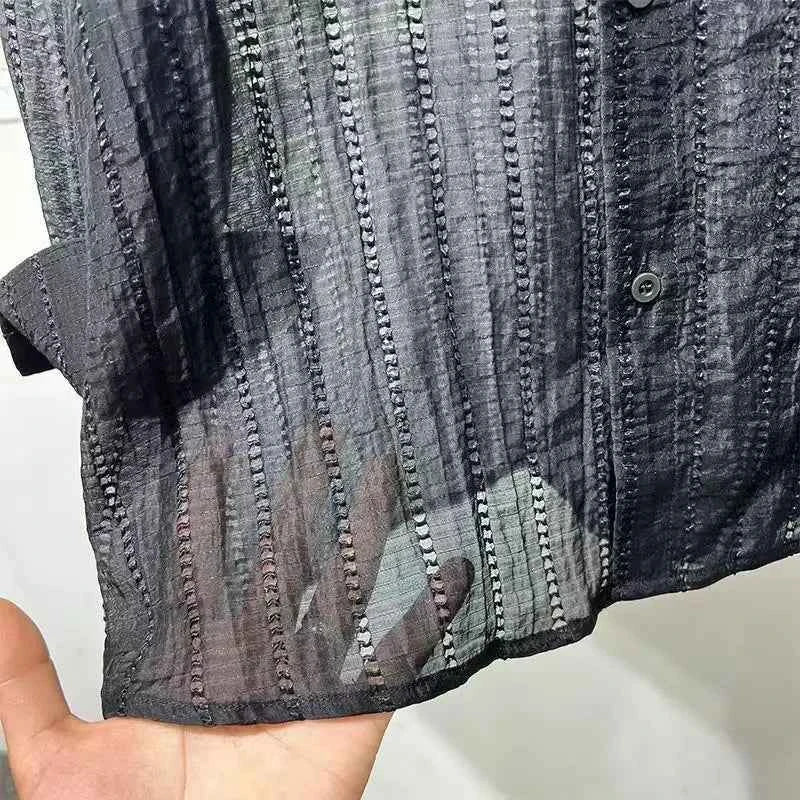 Mens Shirts Spring New Fashion Lace Long Sleeve Loose Casual T-shirt for Men