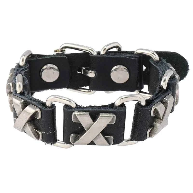 Punk rock X accessories genuine leather bracelet for men women