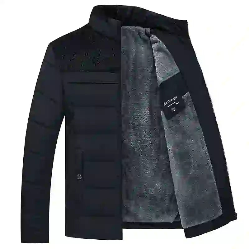 Puffer Jacket Men's Plush Thickened Parkas Stand Collar Jacket Men's C