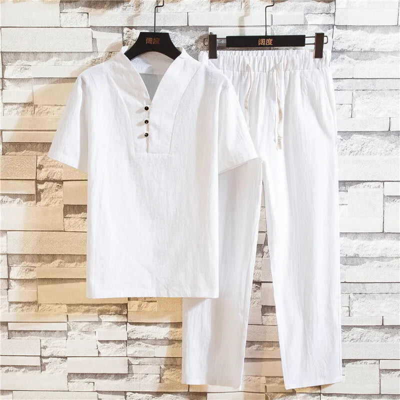 men's casual shirts (Shirt + trousers) 2025 summer men shirt Man Cotto