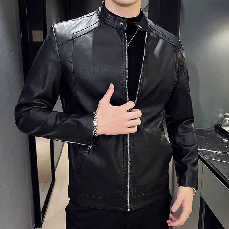 Fleece Lined Motorcycle Jacket Men Winter Autumn Casual Fashion Classic Faux Pu Leather Motorbike Jacket Men Coats Mens Clothing