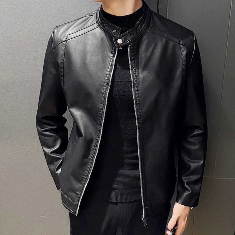 Fleece Lined Motorcycle Jacket Men Winter Autumn Casual Fashion Classic Faux Pu Leather Motorbike Jacket Men Coats Mens Clothing