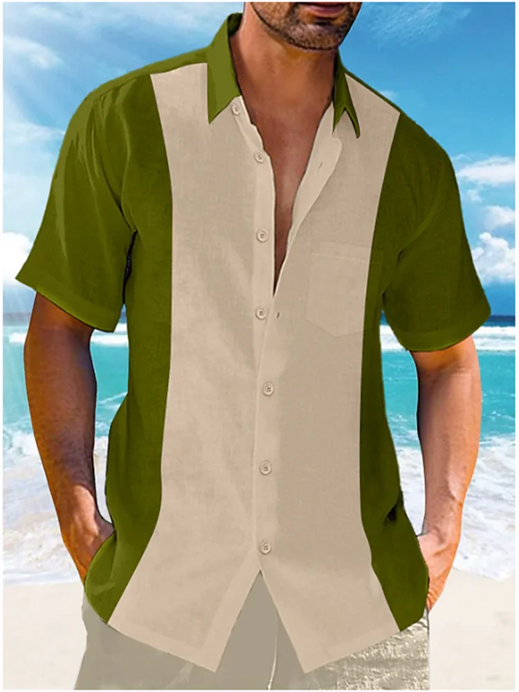 Men's Shirt New 2023 Casual Summer Shirt Beach Vacation Top Blue Short