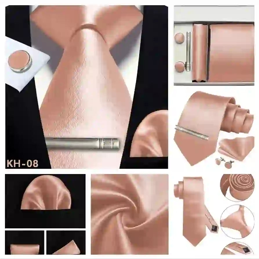 Men's Silk Tie Solid Red Blue Tie Cufflinks Gift box Formal Ties For M