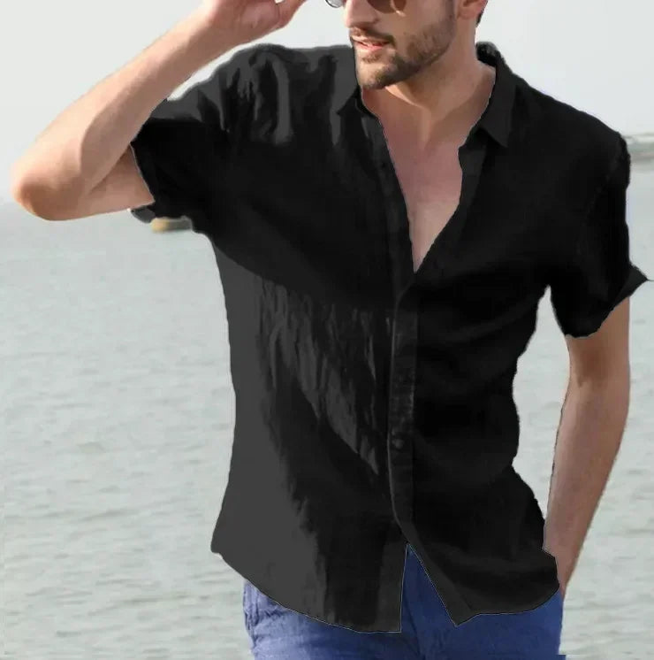 Men's Short Sleeve Button Up Shirt Top Casual White Summer Shirt Overs