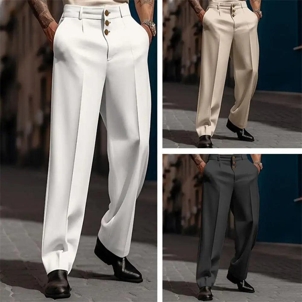 Men Suit Pants Elegant Men's Business Suit Pants with Straight Loose F