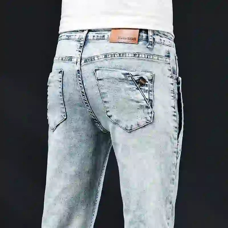 Slim Skinny Jeans Herr Nya Elastiska Koreanska Design Mode Flerknapps B