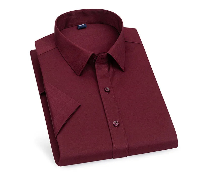 Men's short-sleeved shirt Business casual tooling solid color high-qua