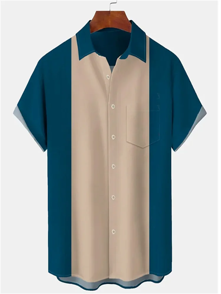 Men's Shirt New 2023 Casual Summer Shirt Beach Vacation Top Blue Short