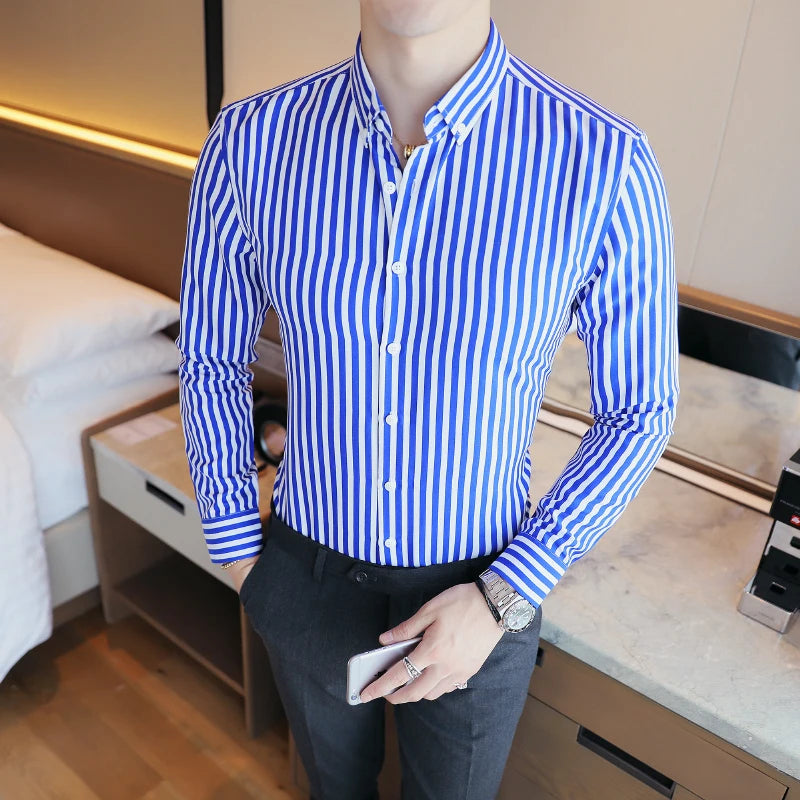 Men’s Striped Dress Shirt | Slim Fit Formal Shirt | Business Casual Shirt