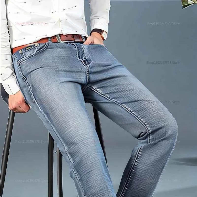 2025 Men’s High-Quality Denim Pants Spring Casual Business Straight Fit Loose Elasticated Mens Pants for Daily Wear Office Wor