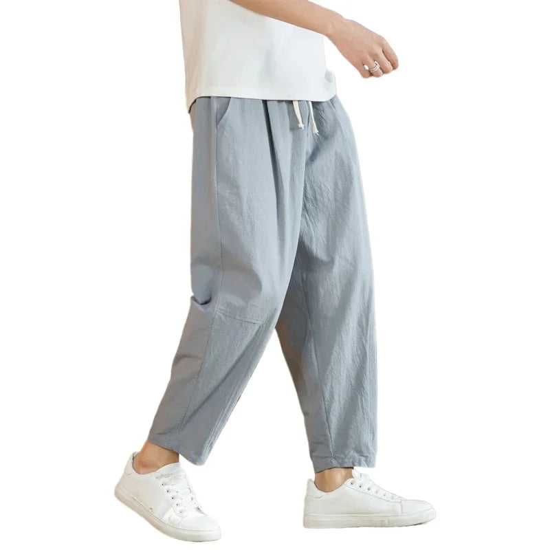 Cotton Linen Pants Men | Casual Loose Fit Trousers | Streetwear