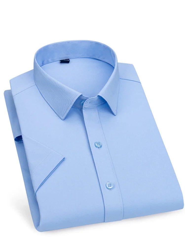 Men's short-sleeved shirt Business casual tooling solid color high-qua